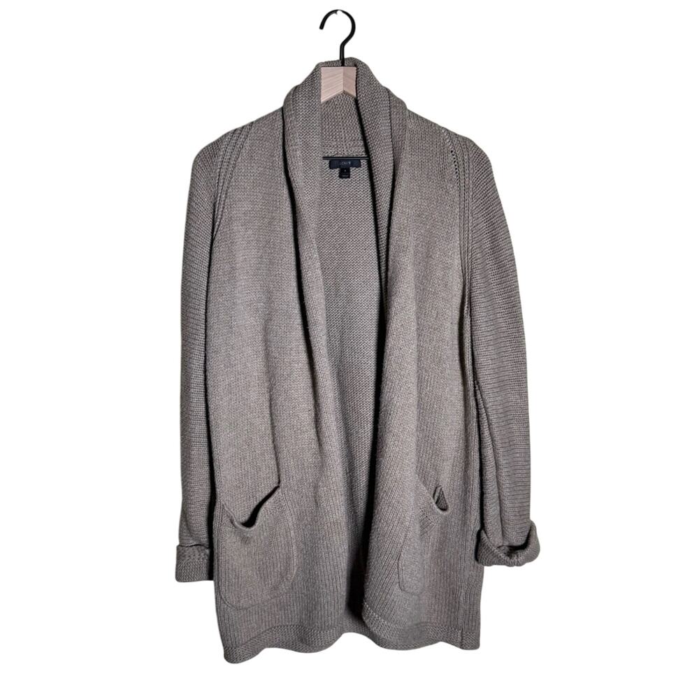 J. CREW chunky knit oversized minimal tan open front long line cardigan S